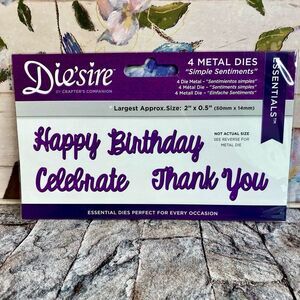 Crafters Companion Die'sire 4 Piece Metal Dies Simple Sentiments Paper C…